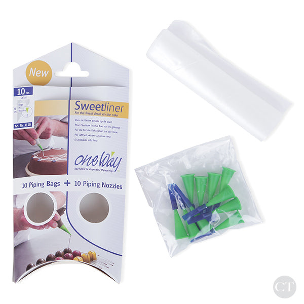 Disposable pastry bag kit for drizzling chocolate, piping fine details, and writing on desserts.